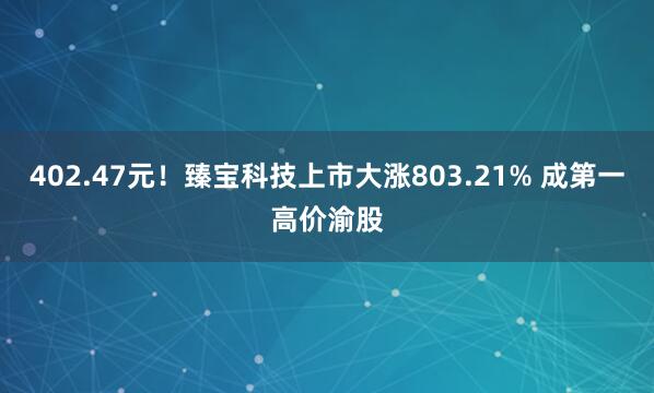 402.47元！臻宝科技上市大涨803.21% 成第一高价渝股
