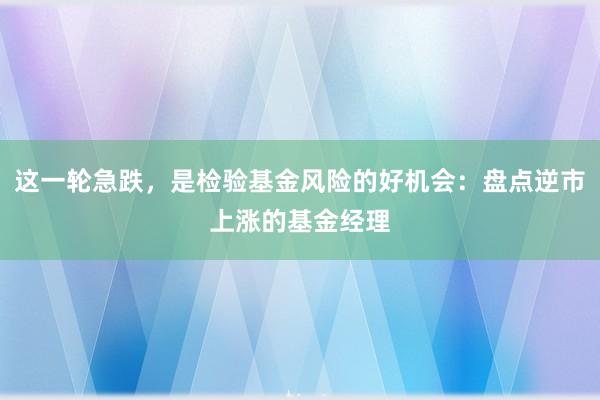 这一轮急跌，是检验基金风险的好机会：盘点逆市上涨的基金经理