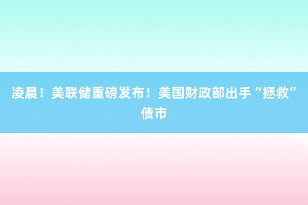 凌晨！美联储重磅发布！美国财政部出手“拯救”债市