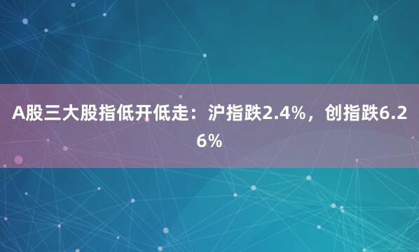 A股三大股指低开低走：沪指跌2.4%，创指跌6.26%