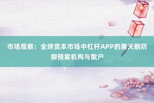 市场观察：全球资本市场中杠杆APP的黑天鹅防御预案机构与散户