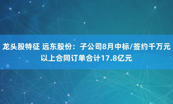 龙头股特征 远东股份：子公司8月中标/签约千万元以上合同订单合计17.8亿元