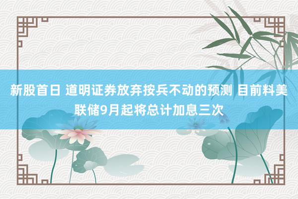 新股首日 道明证券放弃按兵不动的预测 目前料美联储9月起将总计加息三次