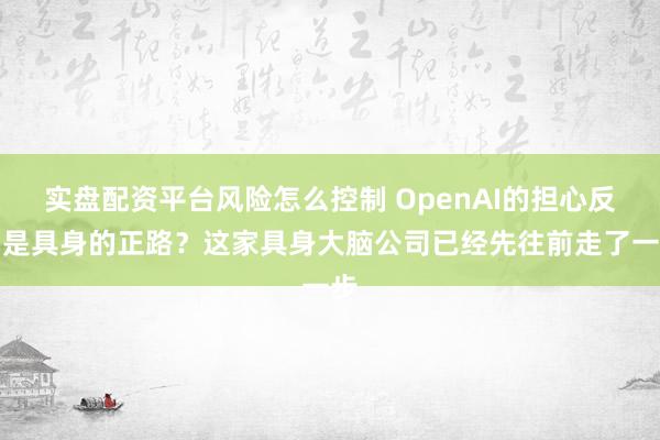 实盘配资平台风险怎么控制 OpenAI的担心反而是具身的正路？这家具身大脑公司已经先往前走了一步