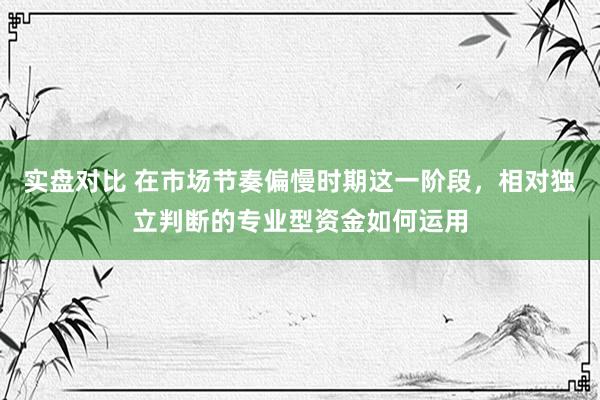 实盘对比 在市场节奏偏慢时期这一阶段，相对独立判断的专业型资金如何运用